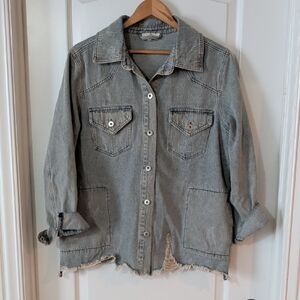 Entro Light Gray Blue Distressed Jean Jacket
